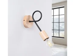 Lámpara de pared Sparkon minimalista de acero/madera - 1 fuentes luminosas 3000K - L.10 x A.24 cm - negro/madera natural