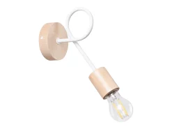 Lámpara de pared Sparkon minimalista de acero/madera - 1 fuentes luminosas 4000K - L.10 x A.24 cm - blanco/madera natural