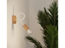 Lámpara de pared Sparkon minimalista de acero/madera - 1 fuentes luminosas 3000K - L.10 x A.24 cm - blanco/madera natural