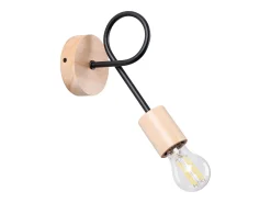 Lámpara de pared Sparkon minimalista de acero/madera - 1 fuentes luminosas 4000K - L.10 x A.24 cm - negro/madera natural