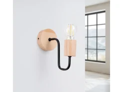 Lámpara De Pared Timbo Desván De Acero/Madera - 1 Fuentes Luminosas - L.8 X A.18,5 Cm - Negro/Madera Natural