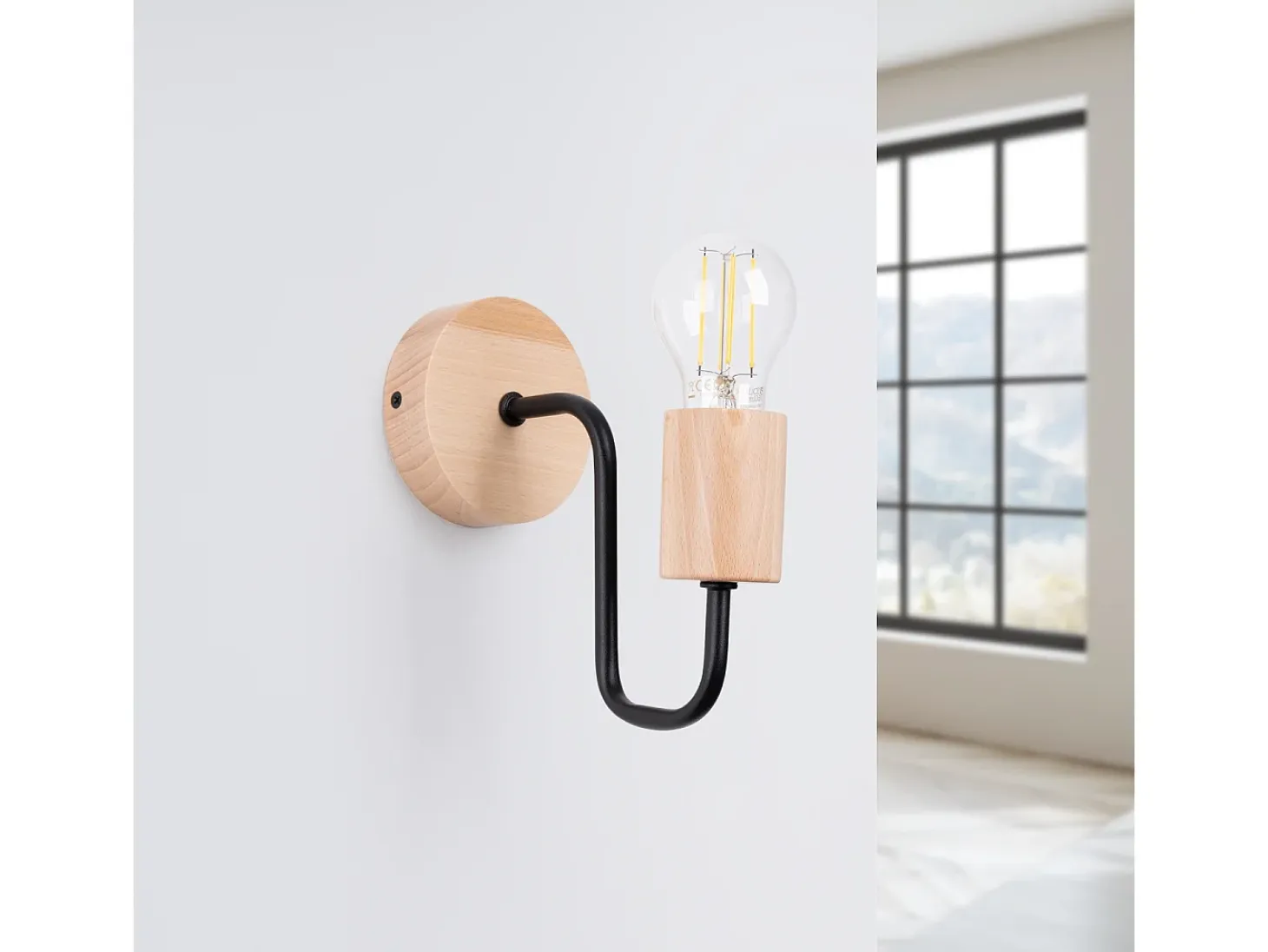 Lámpara De Pared Timbo Desván De Acero/Madera - 1 Fuentes Luminosas - L.8 X A.18,5 Cm - Negro/Madera Natural