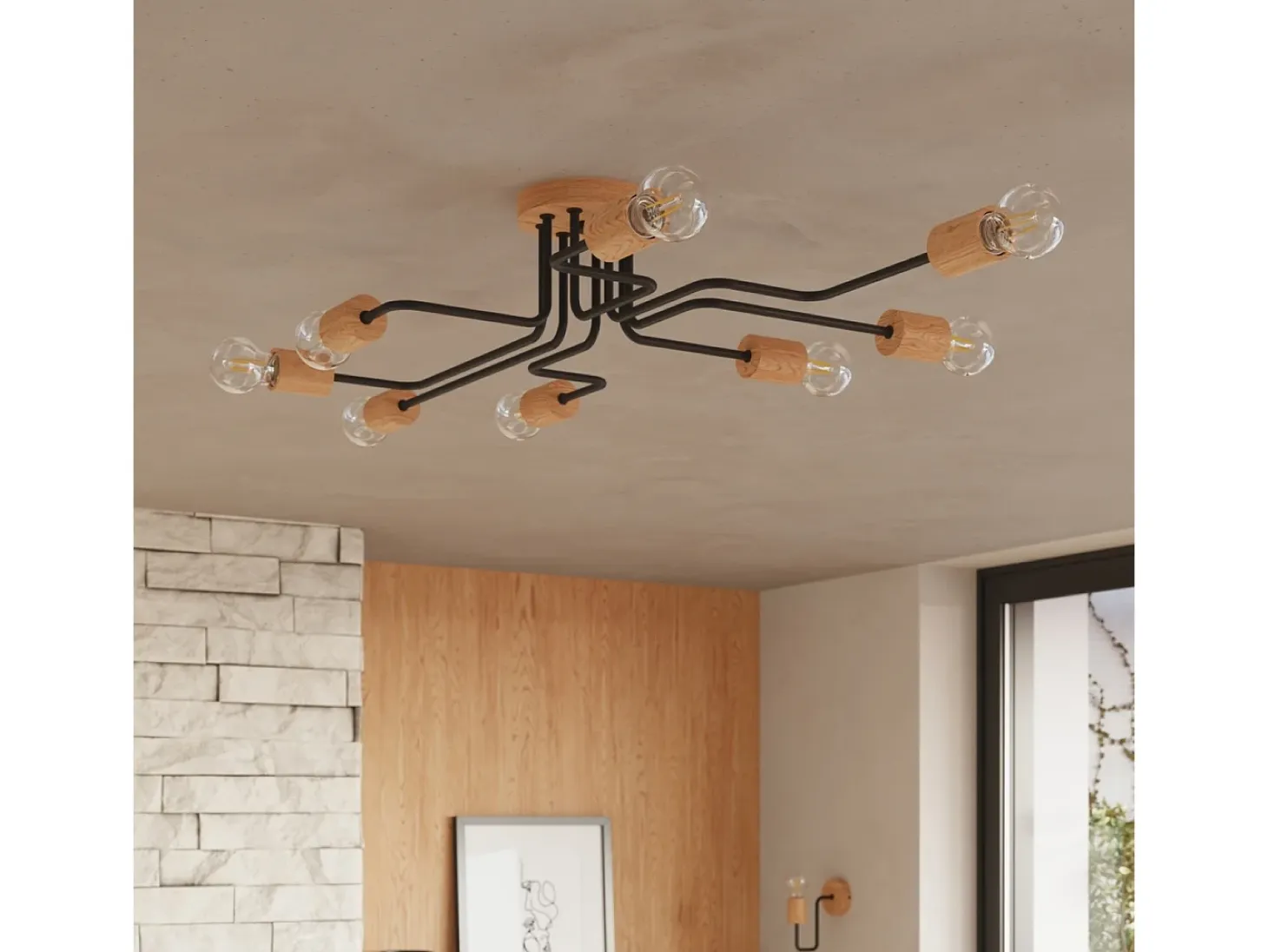 Lámpara De Pared Timbo Desván De Acero/Madera - 1 Fuentes Luminosas - L.8 X A.18,5 Cm - Negro/Madera Natural