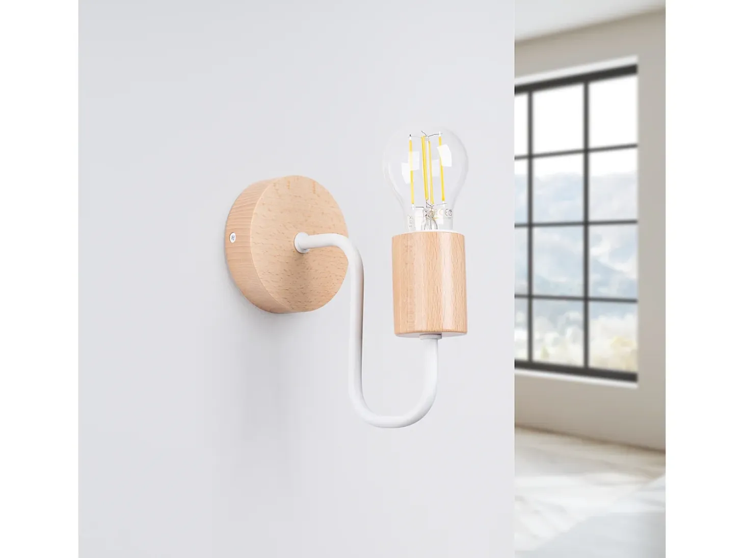 Lámpara De Pared Timbo Desván De Acero/Madera - 1 Fuentes Luminosas - L.8 X A.18,5 Cm - Blanco/Madera Natural