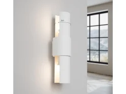 Lámpara de pared Torow minimalista de acero - 2 fuentes luminosas 3000K - L.10 x A.37 cm - blanco