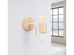 Lámpara de pared Zimbo desván de acero/madera - 1 fuentes luminosas 3000K - L.8 x A.18,5 cm - blanco/madera natural