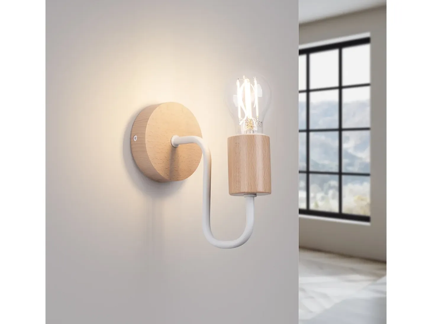 Lámpara de pared Zimbo desván de acero/madera - 1 fuentes luminosas 4000K - L.8 x A.18,5 cm - blanco/madera natural