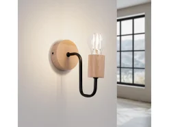 Lámpara de pared Zimbo desván de acero/madera - 1 fuentes luminosas 4000K - L.8 x A.18,5 cm - negro/madera natural