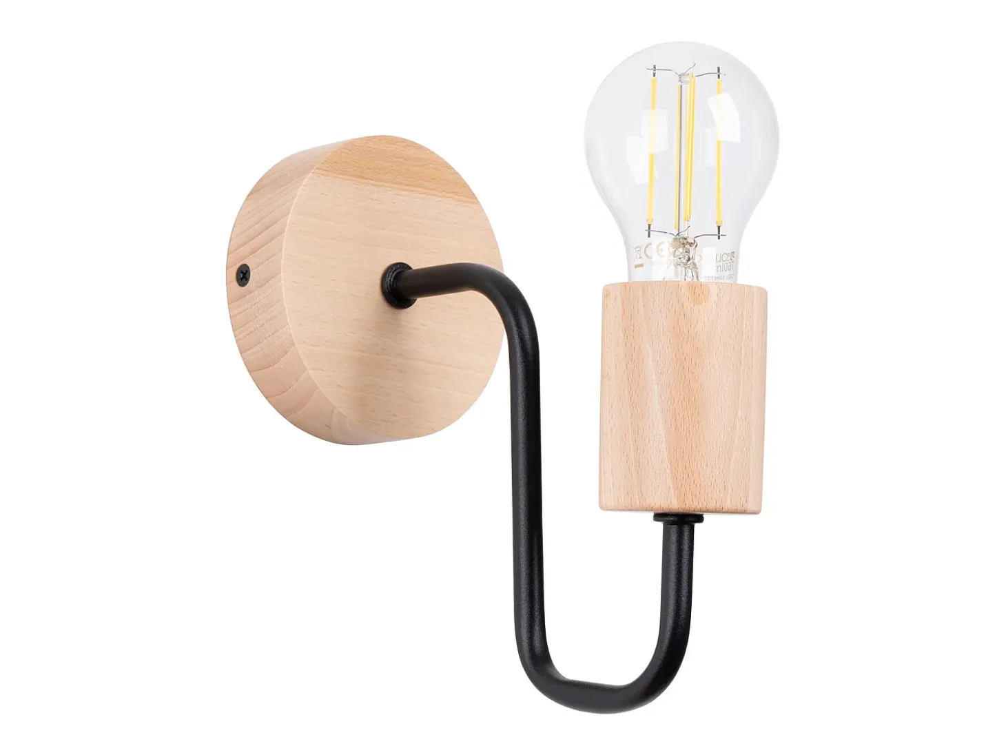 Lámpara de pared Zimbo desván de acero/madera - 1 fuentes luminosas 4000K - L.8 x A.18,5 cm - negro/madera natural