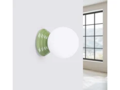 Lámpara de pared Zori minimalista de cerámica/vidrio vidriado - 1 fuentes luminosas - L.12 x A.12 cm - verde oliva
