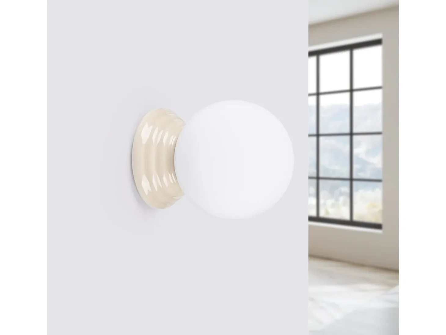 Lámpara de pared Zori minimalista de cerámica/vidrio vidriado - 1 fuentes luminosas - L.12 x A.12 cm - beige