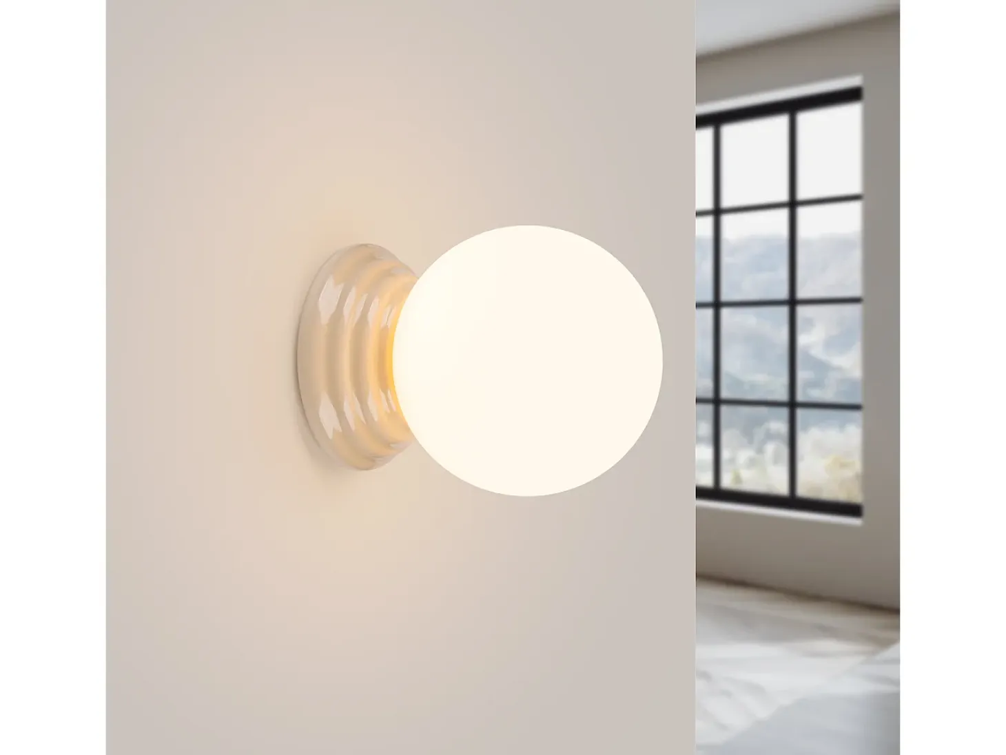 Lámpara de pared Zori minimalista de cerámica/vidrio vidriado - 1 fuentes luminosas - L.12 x A.12 cm - beige