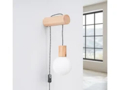 Lámpara de pared Zynto desván de madera/vidrio - 1 fuentes luminosas 3000K - L.6 x A.67 cm - madera natural/blanco/negro