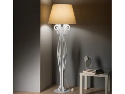 Lámpara de pie Circeo 60x180 cm Estructura de hierro blanco con pantalla color arena Diseño vintage moderno con interruptor de pie Made in Italy