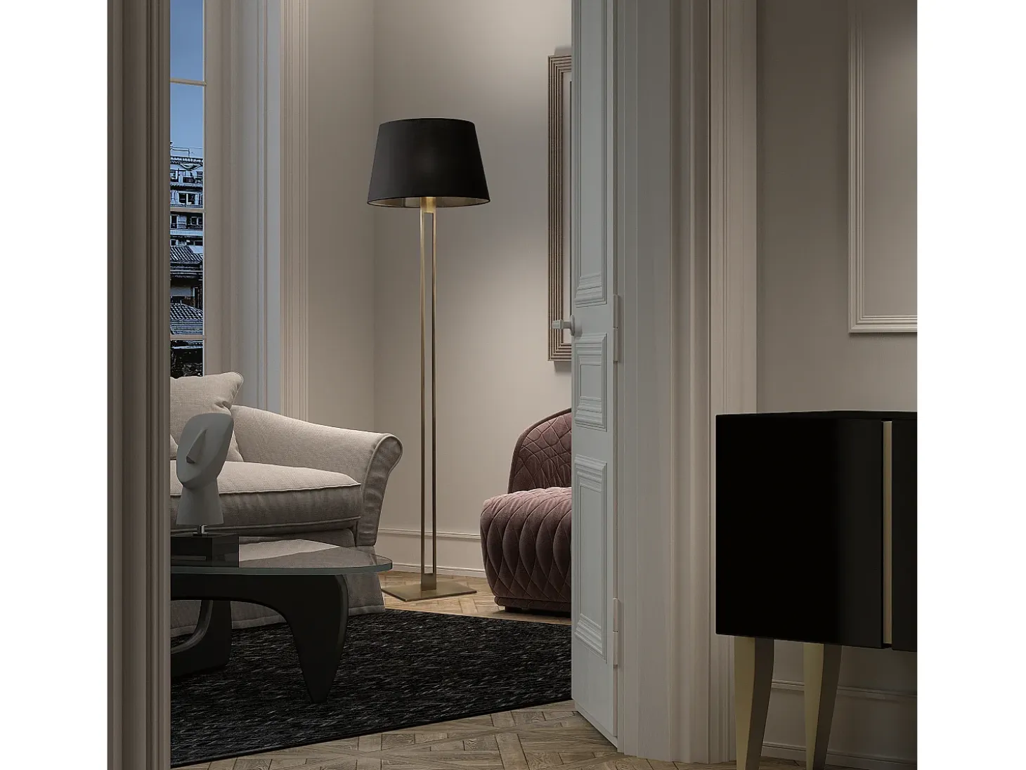 Lámpara de pie CLASSICAL estilo clásico- Alt.170 cm- on/off- acero y oro- pantalla Ø45 cm- negro- E27 Máx. 60W- IP20