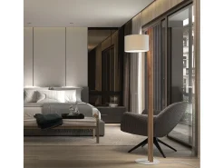 Lámpara de pie COMPACT estilo moderno en madera - Alt. 140,5 cm - E27 40W - IP20 - madera y algodón marrón