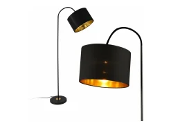 Lámpara de pie con estructura de metal y pantalla de tela negra 173 cm 03_0002437