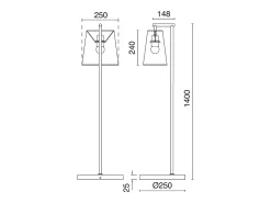 Lámpara de pie de acero NEMO estilo moderno de acero con pantalla sintética - Diá. 25 x Altura 140 cm - acero - IP20 - E27 40W - blanco y marrón