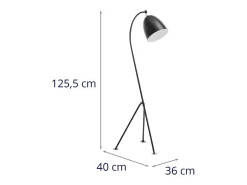 Lámpara de pie de arco con pantalla metálica móvil 40 vatios altura 125 cm hierro con recubrimiento de polvo negro 14_0009213