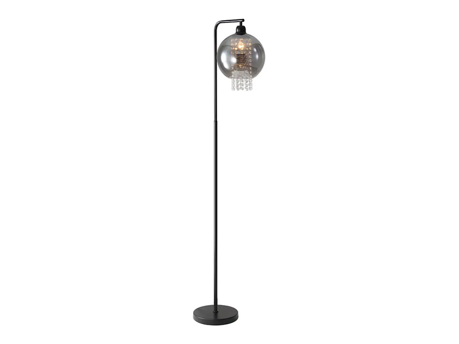 Lámpara de pie de interior de 1 llama E27, lámpara de pie de cristal gris ahumado grande para sofá de oficina