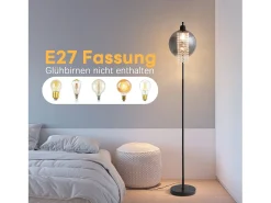 Lámpara de pie de interior de 1 llama E27, lámpara de pie de cristal gris ahumado grande para sofá de oficina