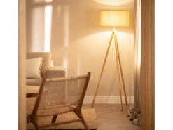 Lámpara de Pie de Madera y Tela Wolby Beige