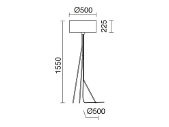 Lámpara de pie DIAGONAL estilo moderno - Alt. 155 cm - E27 13W - pantalla sintética ø50 cm - on & off - cable 2 mts - acero y blanco - interior