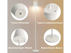 Lámpara de pie LED NETTLIFE moderna negra regulable 125 cm 3 temperaturas de color USB Sala de estar