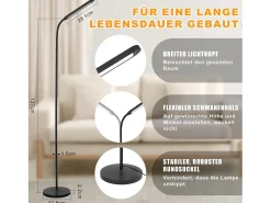 Lámpara de pie LED NETTLIFE para sala de estar, regulable, color negro, 11 W, flexible, 360°, para sofá