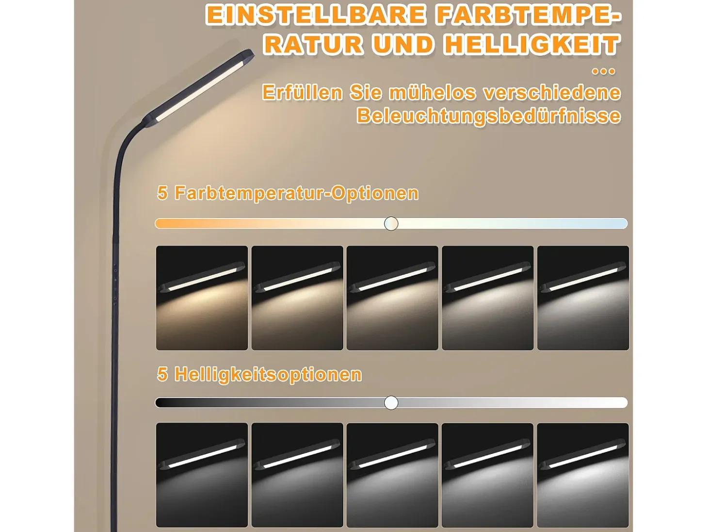 Lámpara de pie LED NETTLIFE para sala de estar, regulable, color negro, 11 W, flexible, 360°, para sofá