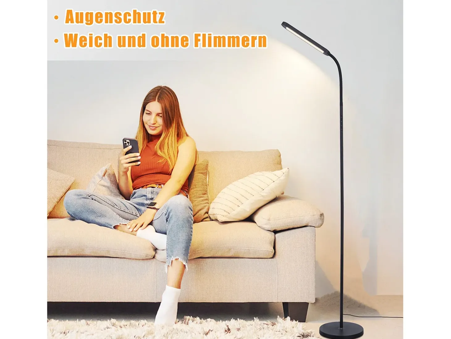 Lámpara de pie LED NETTLIFE para sala de estar, regulable, color negro, 11 W, flexible, 360°, para sofá