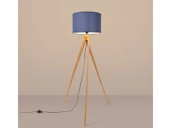 Lámpara de pie Natt moderno de tela/PVC/madera - 1 fuentes luminosas - L.77 x A.140 cm - azul marino/madera natural