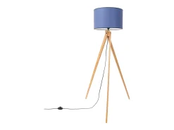 Lámpara de pie Natt moderno de tela/PVC/madera - 1 fuentes luminosas - L.77 x A.140 cm - azul marino/madera natural
