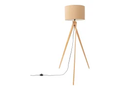 Lámpara de pie Natt moderno de tela/PVC/madera - 1 fuentes luminosas - L.77 x A.140 cm - color topo/madera natural