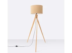 Lámpara de pie Natt moderno de tela/PVC/madera - 1 fuentes luminosas - L.77 x A.140 cm - color topo/madera natural