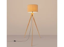 Lámpara de pie Natt moderno de tela/PVC/madera - 1 fuentes luminosas - L.77 x A.140 cm - color topo/madera natural
