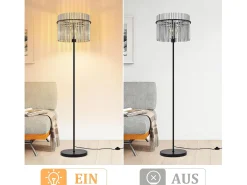 Lámpara de pie NETTLIFE negra con pantalla de cristal – Lámpara de pie E27 con interruptor de pie, estilo moderno (bombilla no incluida)