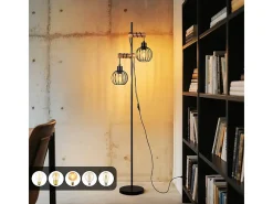 Lámpara de pie NETTLIFE negra para salón, de madera, estilo vintage, de metal, con 2 bombillas e interruptor, casquillo E27, 152 cm (sin bombilla).