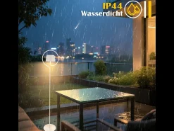 Lámpara de pie solar para exterior NETTLIFE de 120 cm regulable: lámpara de pie LED para salón con batería recargable USB-C, blanca, inalámbrica