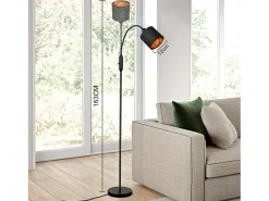 Lámpara de pie vintage negra de tela con arco giratorio de 360° para una iluminación suave y decorativa