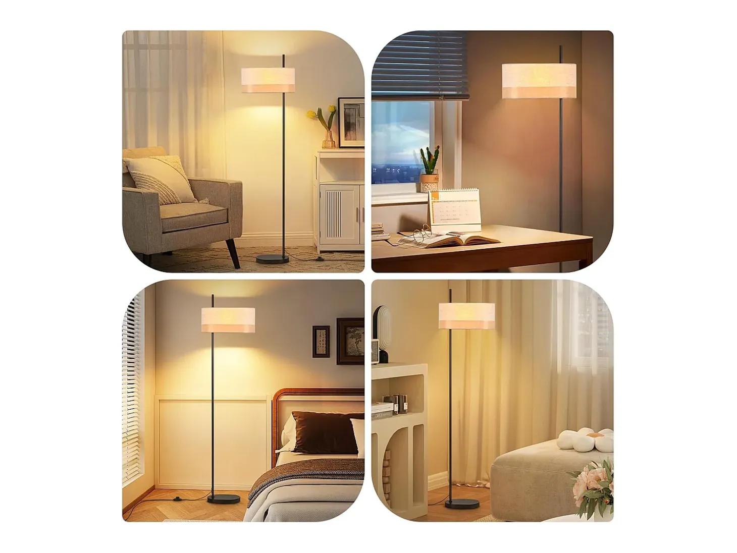 Lámpara de pie vintage Nettlife para salón: lámpara de pie de tela blanca con interruptor E27, estilo rústico retro para dormitorio (bombilla no incluida).
