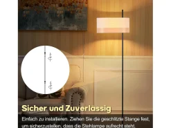Lámpara de pie vintage Nettlife para salón: lámpara de pie de tela blanca con interruptor E27, estilo rústico retro para dormitorio (bombilla no incluida).