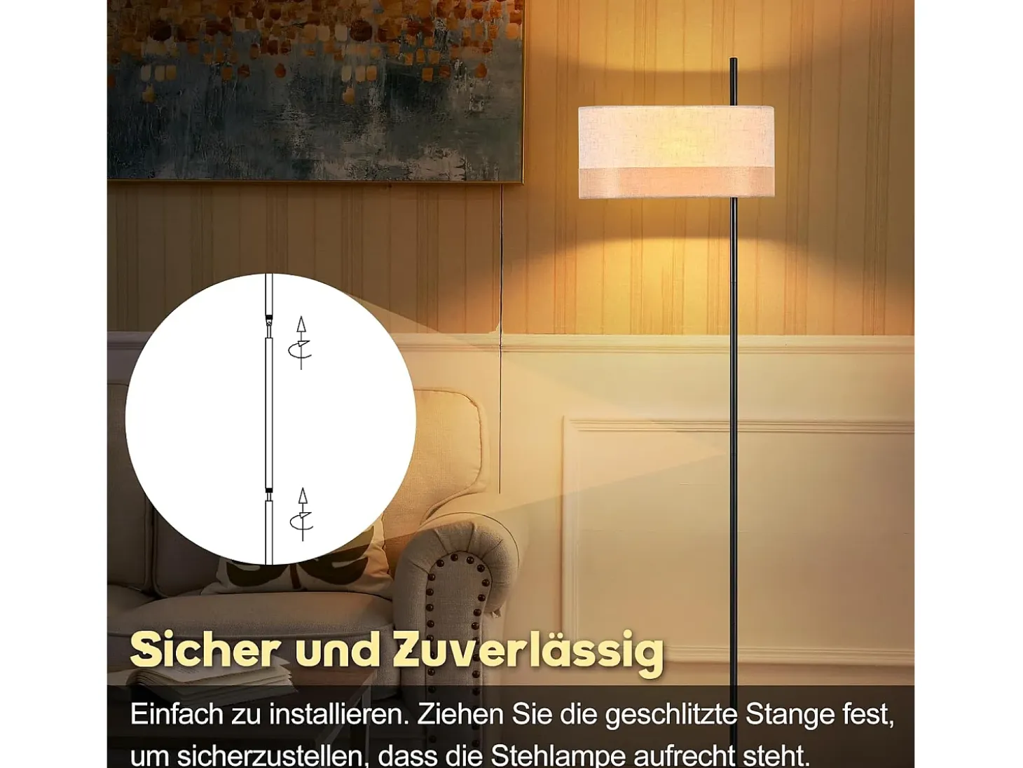 Lámpara de pie vintage Nettlife para salón: lámpara de pie de tela blanca con interruptor E27, estilo rústico retro para dormitorio (bombilla no incluida).