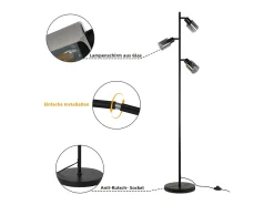 Lámpara de pie vintage NETTLIFE para sala de estar 3 llamas de vidrio casquillo E14 lámpara de mesa ajustable de metal 350