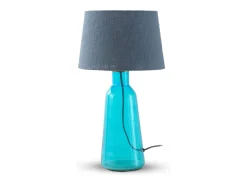 Lámpara de sobremesa cristal azul con tulipa de algodón azul