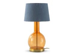 Lámpara de sobremesa cristal naranja con tulipa de algodón azul