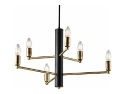 Lámpara de suspensión Isak en hierro lacado negro con acabados en latón bruñido cepillado 6 luces H.66 Ø53 BL311-6-NR