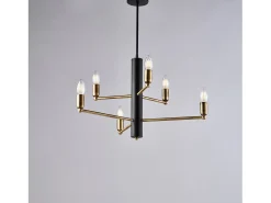 Lámpara de suspensión Isak en hierro lacado negro con acabados en latón bruñido cepillado 6 luces H.66 Ø53 BL311-6-NR