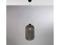 Lámpara de suspensión Krizia en hierro lacado negro con cable orientable y difusor de cristal soplado gris espejo con dec. 1 línea ligera en relieve