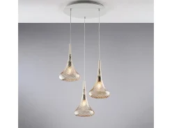 Lámpara de suspensión Nemesis en hierro con cristal pyrex ámbar 3 luces 141 Ø50 BL280-S3-AM